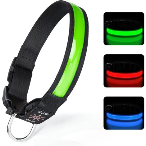 Collar de luz para perro recargable por USB, collar de perro LED ajustable con 3 modos de luz para perros pequeños, medianos y grandes que caminan de forma segura por la noche - Verde - L