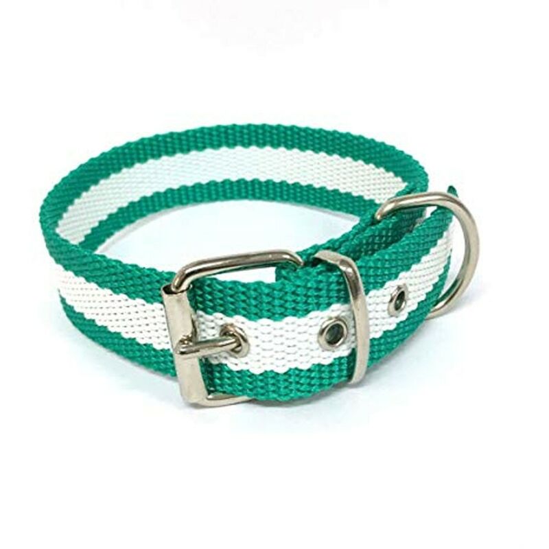 

Collar de perro bandera de Andalucia | Collar de perro de nailon con refuerzo en piel | Collar 40 cms