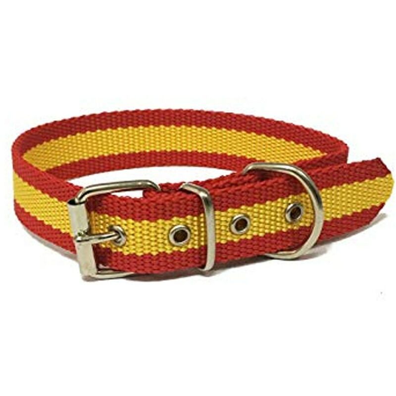 

Collar de perro bandera de España | Collar de perro de nailon con refuerzo en piel | Collar 35 cms