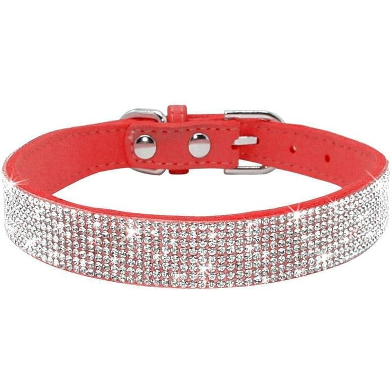 

Collar de perro con diamantes de imitación, cuero sintético suave, collar de perro con diamantes de imitación para perros y gatos, talla S, rojo