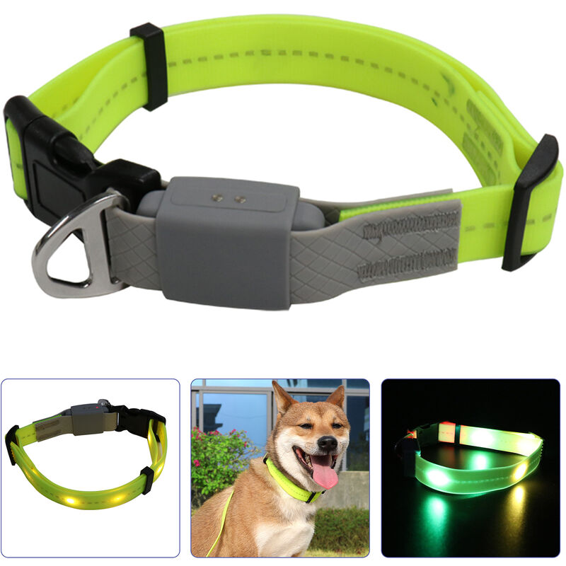 

Collar de perro KOOWIN, collar brillante para mascotas, collares de seguridad ajustables para mascotas, impermeables con 3 modos de luz, Amarillo