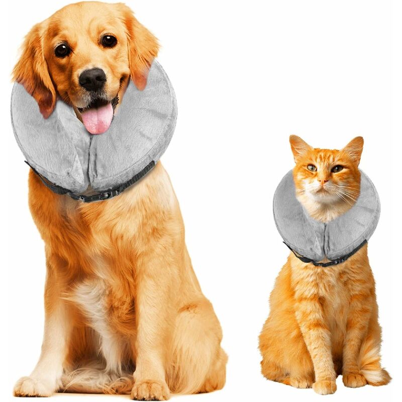 

Collar de rescate inflable con hebilla para perros y gatos, collar protector ajustable Cómodo cono de curación para perros L.