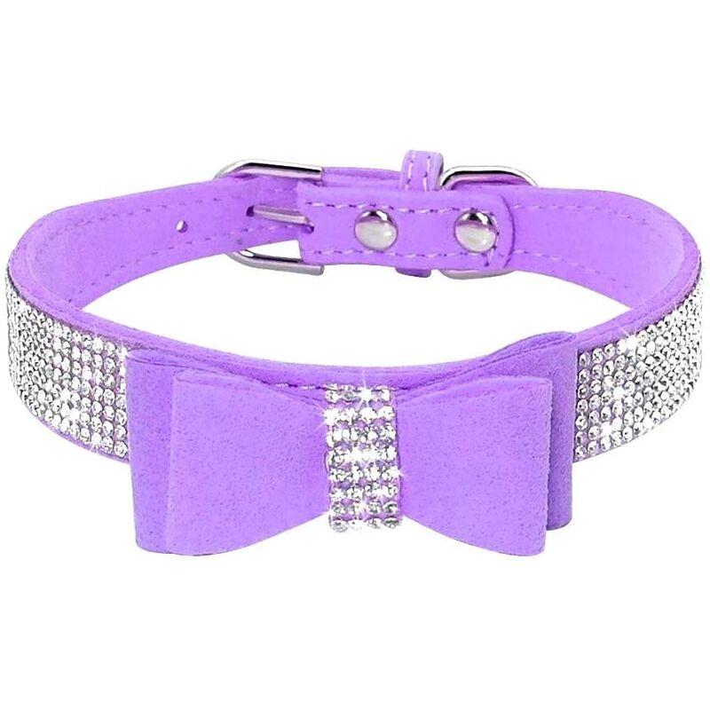 

Collar para perros con pedrería, gamuza suave y brillante, para perros y gatos （talla L, violeta）