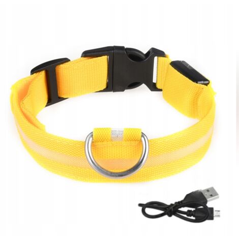 Collar LED impermeable para perro con cable USB Amarillo XL 52-60 cm