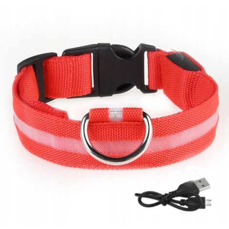 Collar LED impermeable para perro con cable USB ROJO XL 52-60 cm