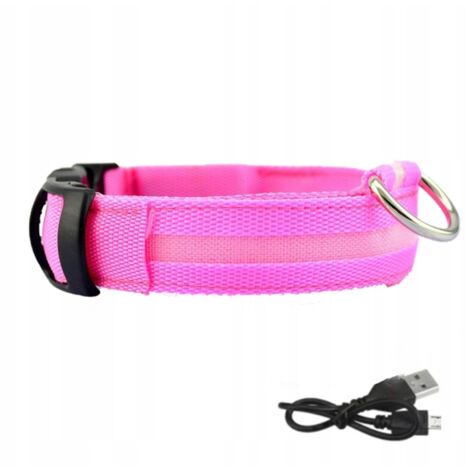 Collar LED impermeable para perros con cable USB ROSA XL 52-60 cm
