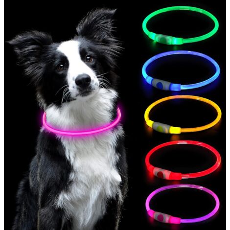 Collar LED para mascotas, recargable por USB, cortable, impermeable, ajustable, para gatos y perros pequeños, medianos y grandes (rosa)