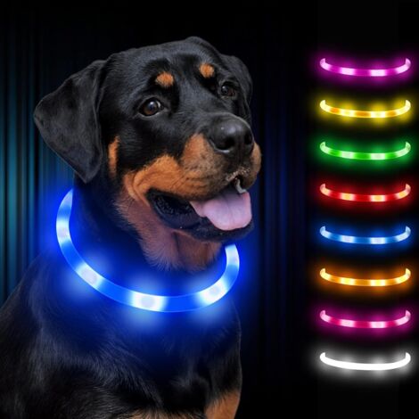 Collar luminoso para perros, LED recargable ajustable para perros pequeños, grandes y medianos (azul)