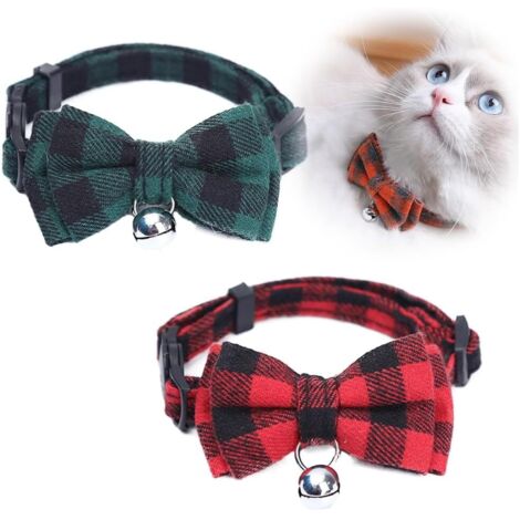Collar para gatos con lazo y sonajeros, con hebilla de liberación rápida, rojo y verde