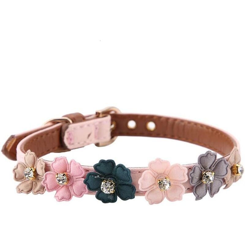 

Collar para mascotas con decoración de flores, collar ajustable de cuero de PU para perros y gatos para gatos, perros pequeños y medianos (1.3 *
