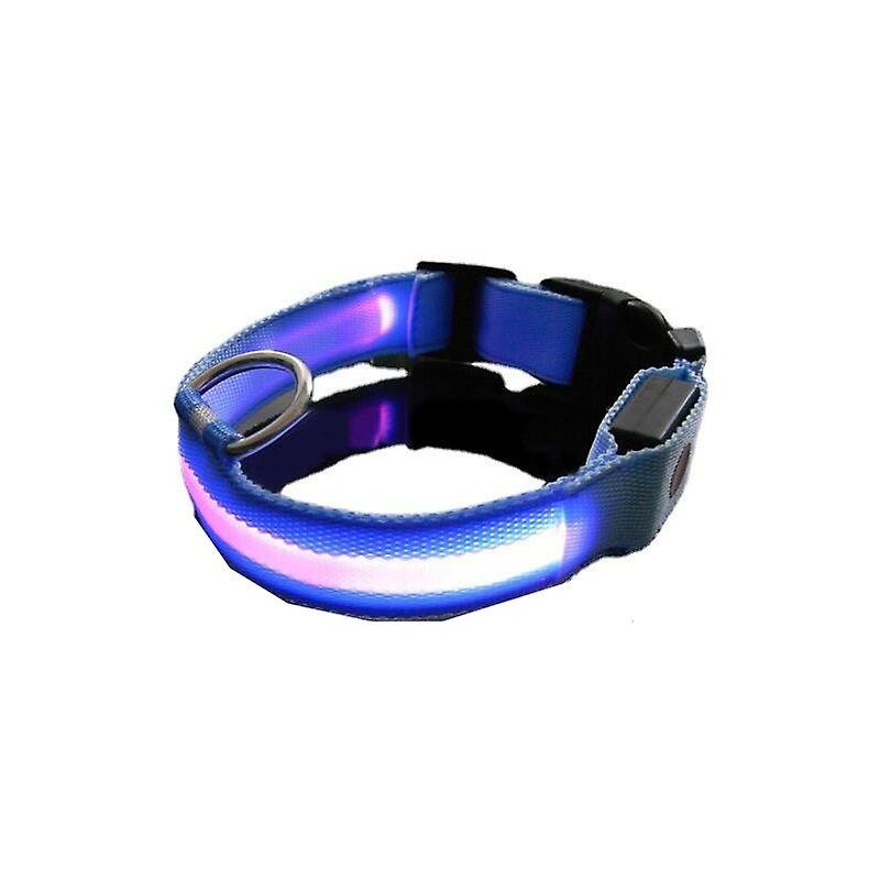 Collar para perro con flash de fibra óptica plana LED de doble cara de seguridad nocturna (batería tipo S rosa),GroupM ES