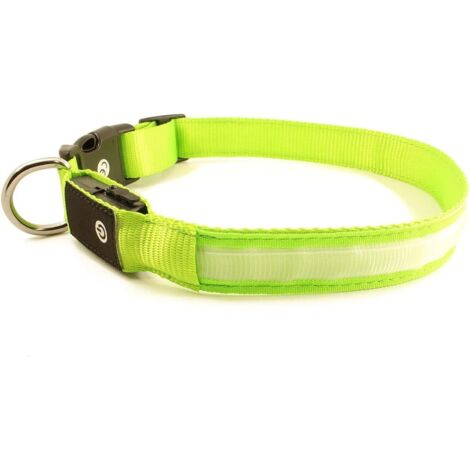 Collar para perro con luz recargable por USB  Resistente al agua  LED intermitente  Ajustable  Seguridad  (M (38-50 cm), Verde)