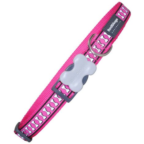 Collar para perro red dingo hueso reflectante fucsia (1,2 x 20-32 cm)