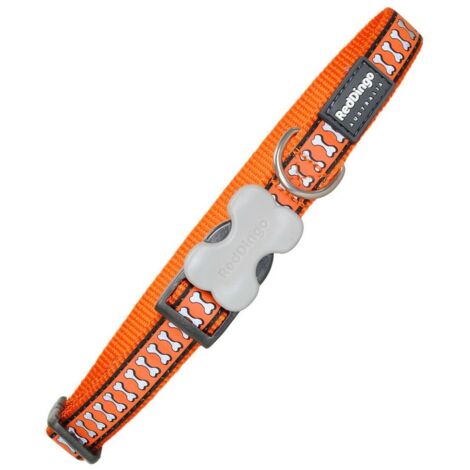 Collar para perro red dingo reflectante huesos naranja (1,5 x 24-36 cm)