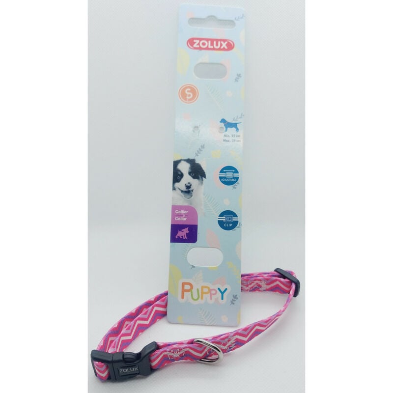 

Collar PUPPY PIXIE. 13 mm . 25 a 39 cm. de color rosa. para los cachorros
