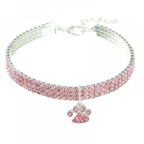 Collar rosa claro con la letra M para mascotas, con diamantes, cristal ajustable y colgante elástico en forma de corazón para gatos y perros.