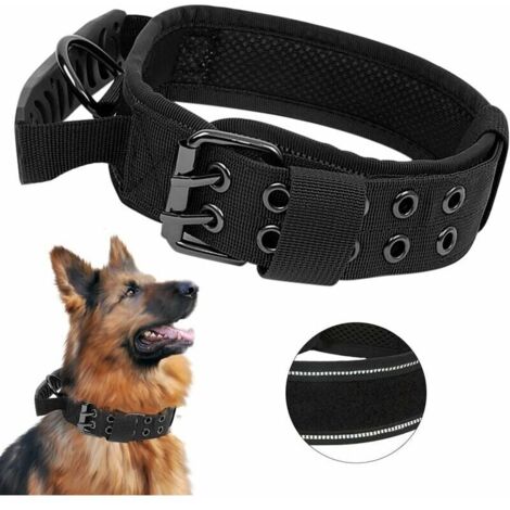 Collar táctico mejorado para perros con asa de control y acolchado ajustable (XL, negro)