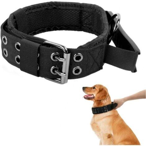 Collar táctico para perros (51-65 cm) con asa de control, collar de nailon militar acolchado ajustable con hebilla de metal para entrenamiento de perros medianos y grandes XL