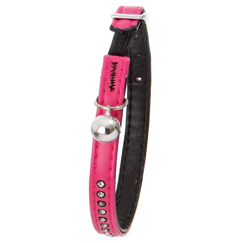 

Collar tamaño 30 cm x 11 mm. color rosa . con estrás y campana . para el gato