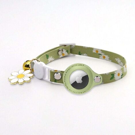 Collar verde para gatos, ajustable, estampado, con cascabel, funda protectora de silicona compatible con Apple Airtag y hebilla de seguridad extraíble.
