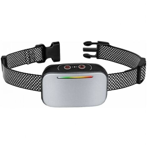 Collare antiabbaio automatico per cani, controllo antiabbaio intelligente, ricaricabile, modalità scossa statica, vibrazione e suono, resistente all'acqua IP67, indicatore LED - colore argento