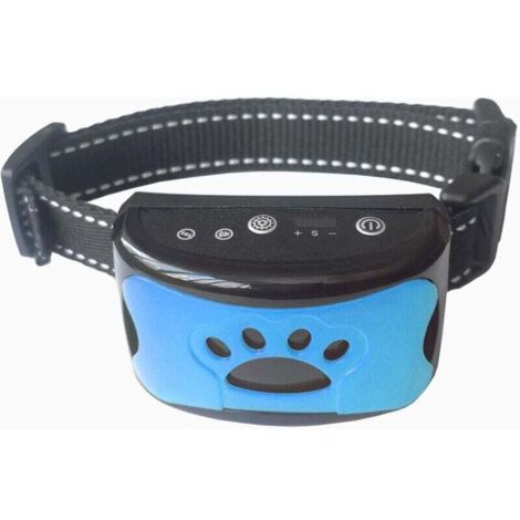 Collare antiabbaio ricaricabile blu per cani, collare da addestramento per cani di piccola, media e grande taglia con 2 modalità di vibrazione e suono, 7 livelli di sensibilità YMYNY