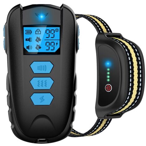 Collare elettrico per addestramento cani, torcia, suono, vibrazione/scossa, impermeabile, 500 m, blu