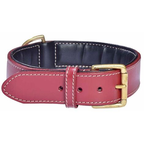 Collare in cuoio rosso con fibbia in metallo modello Haute Finition per cani: Collare rosso 4 x 65 cm