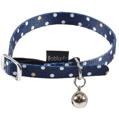 Collare in nylon blu decorazioni a pois bianchi modello Pretty per gatti