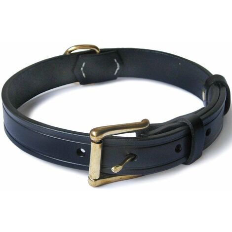 Collare in pelle di vitello con finiture in metallo per cani: 2,5 x 38,5-48,5 cm collare - Nero