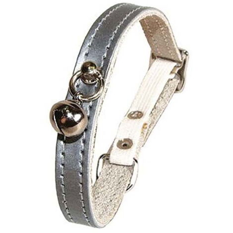 Collare in pelle grigio cangiante con campanellino modello Irise per gatti
