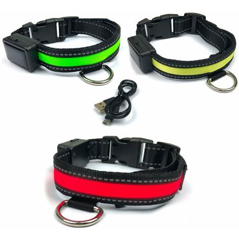 Collare luminoso a LED Taglia L per cani a ricarica solare e usb Giallo