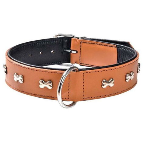 Collare marrone 30×1,80 cm: Collare in pelle marrone con lucidi ossi nichelati modello Extra Souple per cani