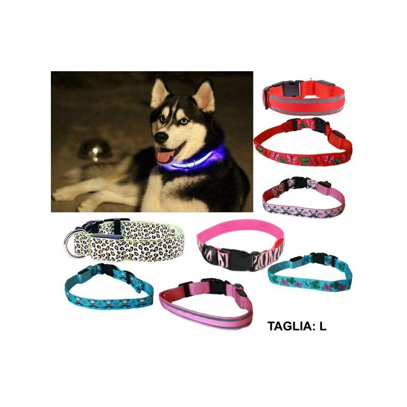 Collare per cane cani a led luminoso sicurezza led notturno clip fantasia tg.l