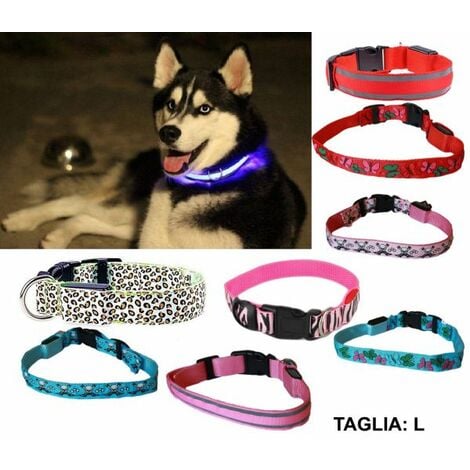 Collare luminoso a led in nylon fantasia zampine per cani