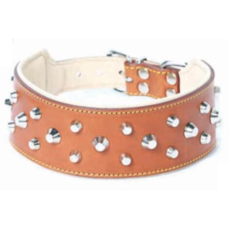 collare per cane in cuoio imbottito con 2 file di borchie larg mm 45 lun cm 63