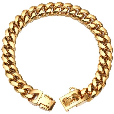 Collare per cani, acciaio inossidabile, 14 mm x 16 pollici, adatto a cani con collo da 14 a 14,5 pollici, oro