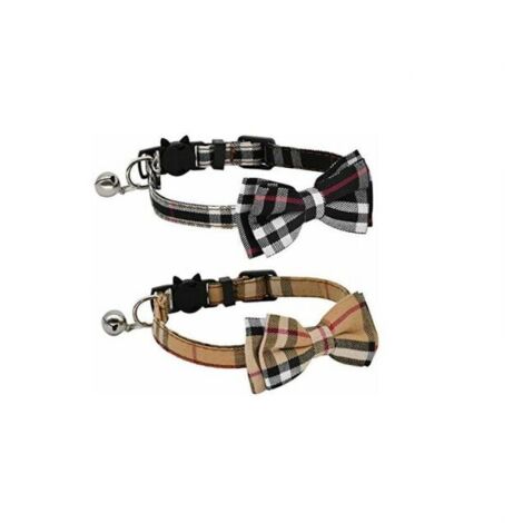 Collare per gattini (nero + marrone) con papillon e campanellino per gattini e gattini, regolabile da 7,8 a 10,5 pollici