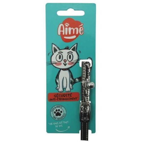 Collare per gatto AIME Sky Mirror Copper 18–28 cm Blu notte con borchie dorate e campanellino