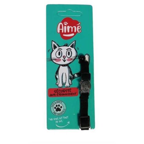 Collare per gatto AIME Velours Nero regolabile 18–28 cm con campanella