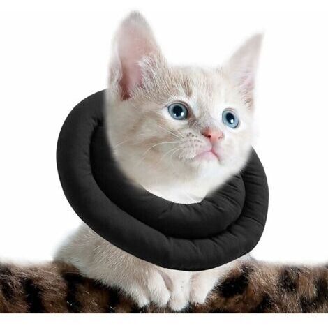 Collare regolabile per gatti, collare morbido per la convalescenza, collare protettivo per animali domestici dopo un intervento chirurgico (S, nero)