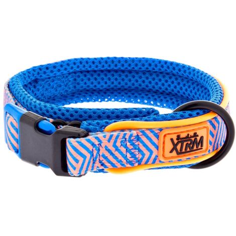 Collare resistente in mesh traspirante non strappa il pelo e non irrita la cute con bordo riflettente modello XTRM per cani: 1,5 x 28-35 cm - Blu