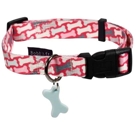 Collare rosa 1 x 18-28 cm: Collare in nylon rosa decorazioni a forma di osso modello Rio per cani