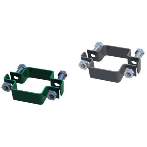 Collare VERDE doppio con bulloni palo QUADRO reti pannelli - Kit 12 Pz