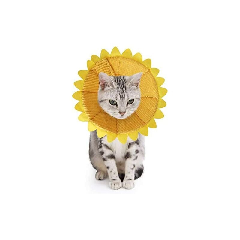 

Collares para perros, protección ajustable, anti-mordiscos, cómodo collar cónico para perros y gatos con adorable patrón de girasol amarillo (S)