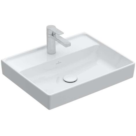 Collaro, Lavabi sospesi, 550 x 440 mm, Rettangolare, Design depositato, per rubinetteria 3 fori, foro centrale forato, senza troppopieno, Bianco