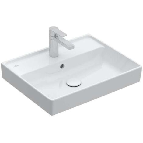 Collaro, Lavabi sospesi, 600 x 470 mm, Rettangolare, Design depositato, per rubinetteria 3 fori, foro centrale forato, con troppopieno, TitanCeram, Stone White CeramicPlus