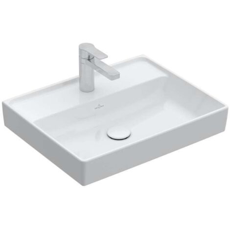 Collaro, Lavabi sospesi, 600 x 470 mm, Rettangolare, Design registrato, per rubinetteria a 3 fori, foro centrale per rubinetteria, senza troppopieno, Bianco