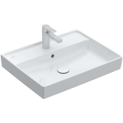 Collaro, Lavabos suspendidos, 600 x 470 mm, Rectangular, Diseño registrado, diseño de suelo, para grifería de 3 orificios, orificio central perforado, con rebosadero, TitanCeram, White CeramicPlus