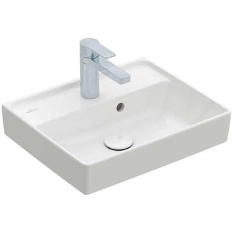 Collaro, Lave-mains, 450 x 370 mm, Rectangulaire, Modèle déposé, pour robinetterie monotrou , troude robinetterie percé,avec trop-plein, TitanCeram, Blanc CeramicPlus